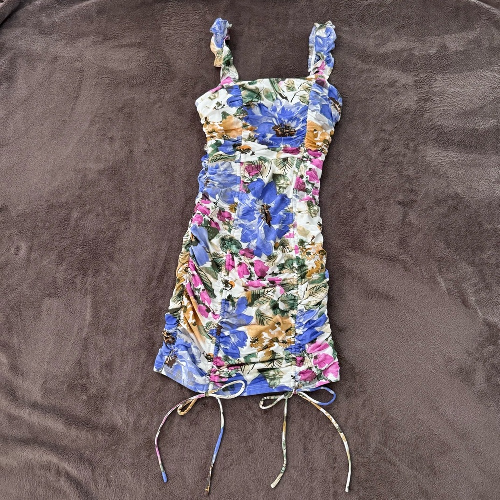Nantucket Ruched Tropical Boho Dress  Size S